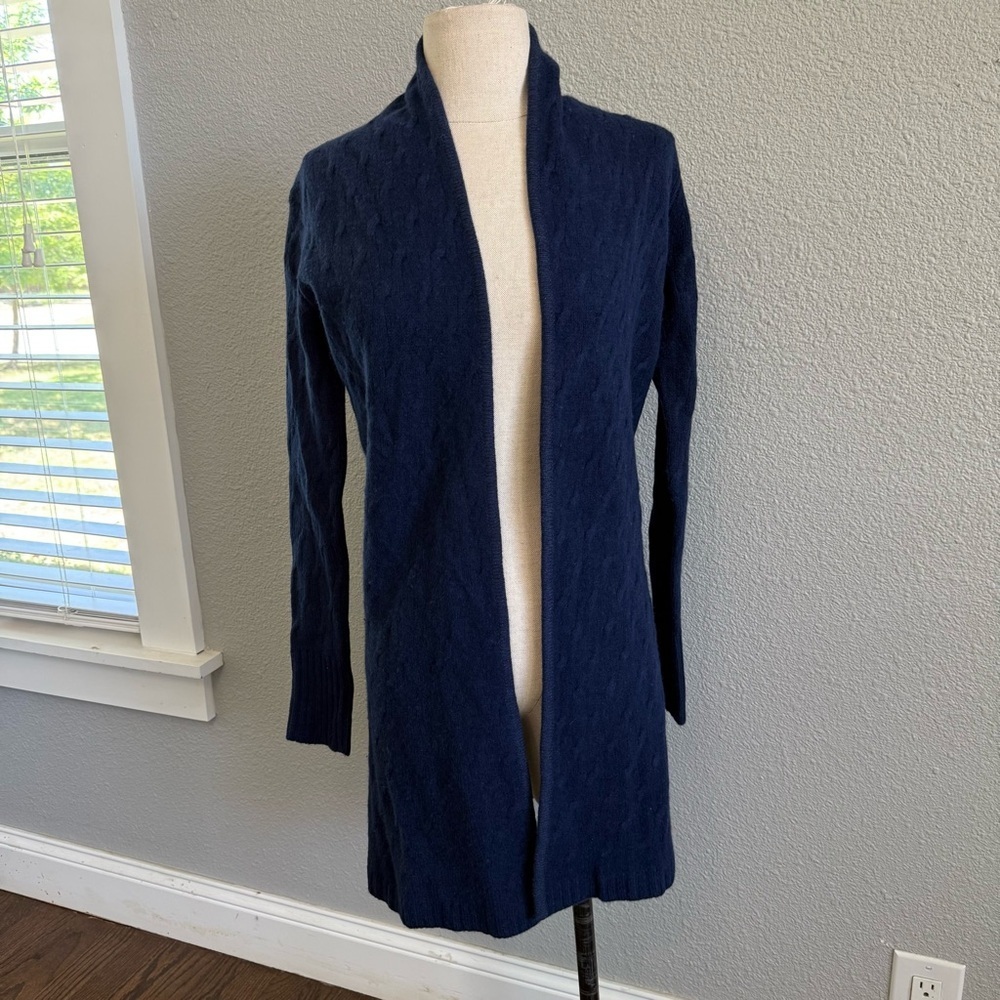 NWT Ply Cashmere Navy Blue Open Front‎ Cardigan Wool Cashmere Blend